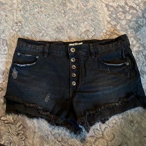 Free People Black Distressed Denim Shorts